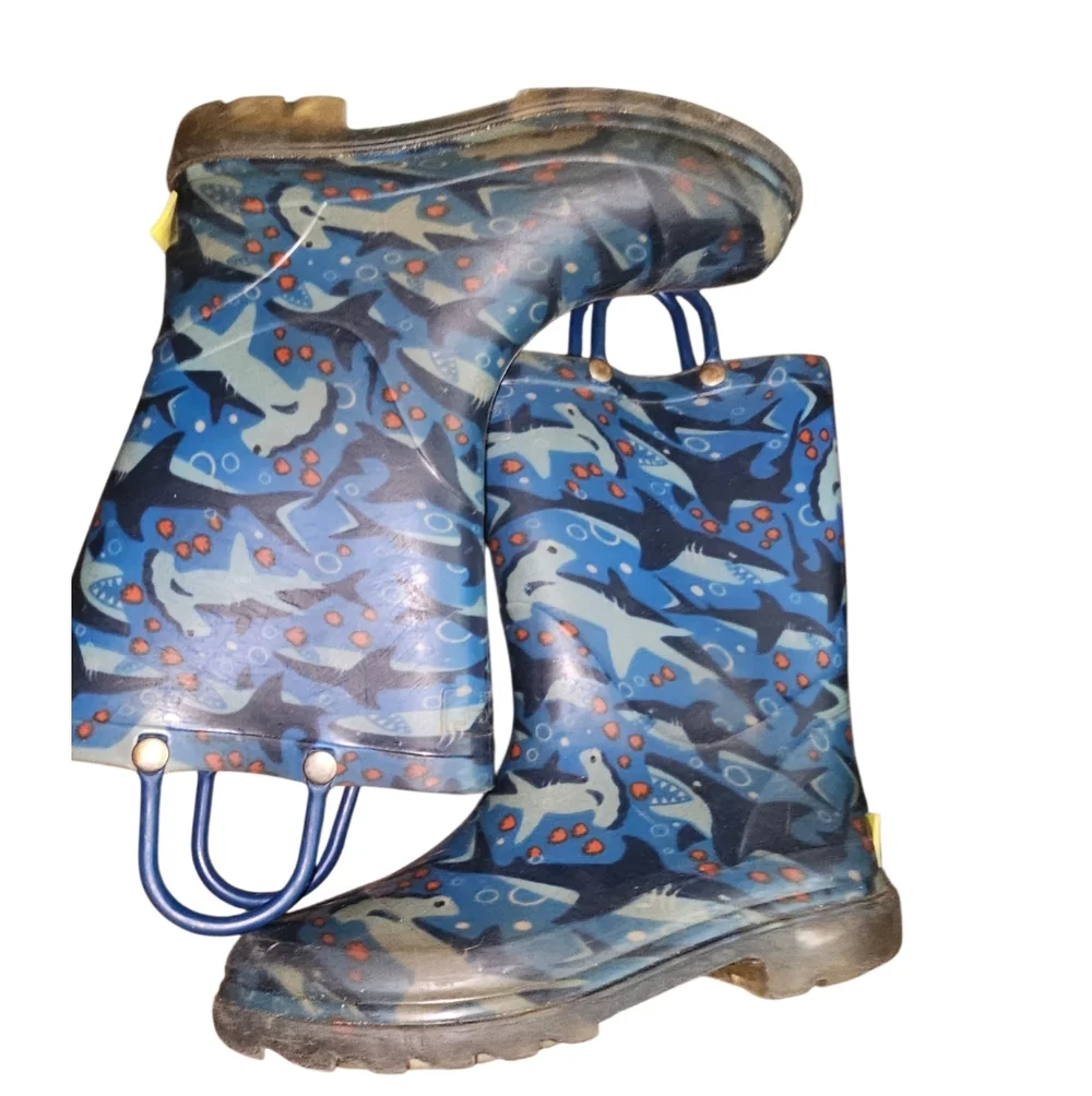 Western Chief Blue Shark Print Rain Boots